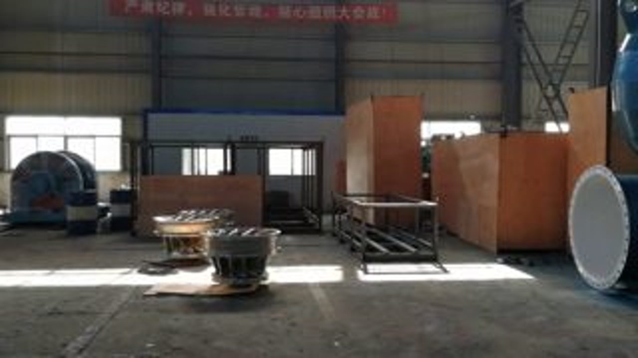 Completed Francis turbine units stored in the TC works hall awaiting packing and shipment