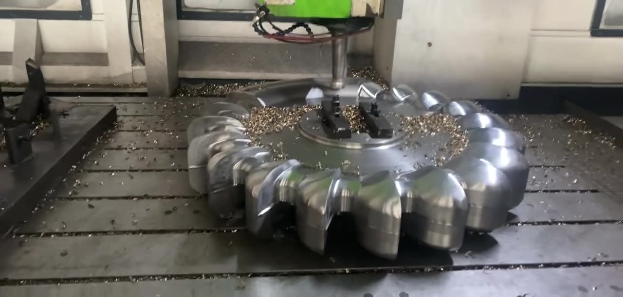 Pelton runner bucket profile finish-machining in CNC machining center — TC factory