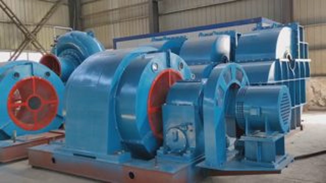 Completed water-turbine generator units awaiting shipment